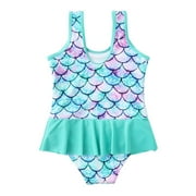 2025 New Girls' Meraid One Piece Swimsuit Blue Purple Gradient Fish Scale Skirt For Beach \u0026 Sports Girls Swimsuit Size 6-14 Size 4-5 Years